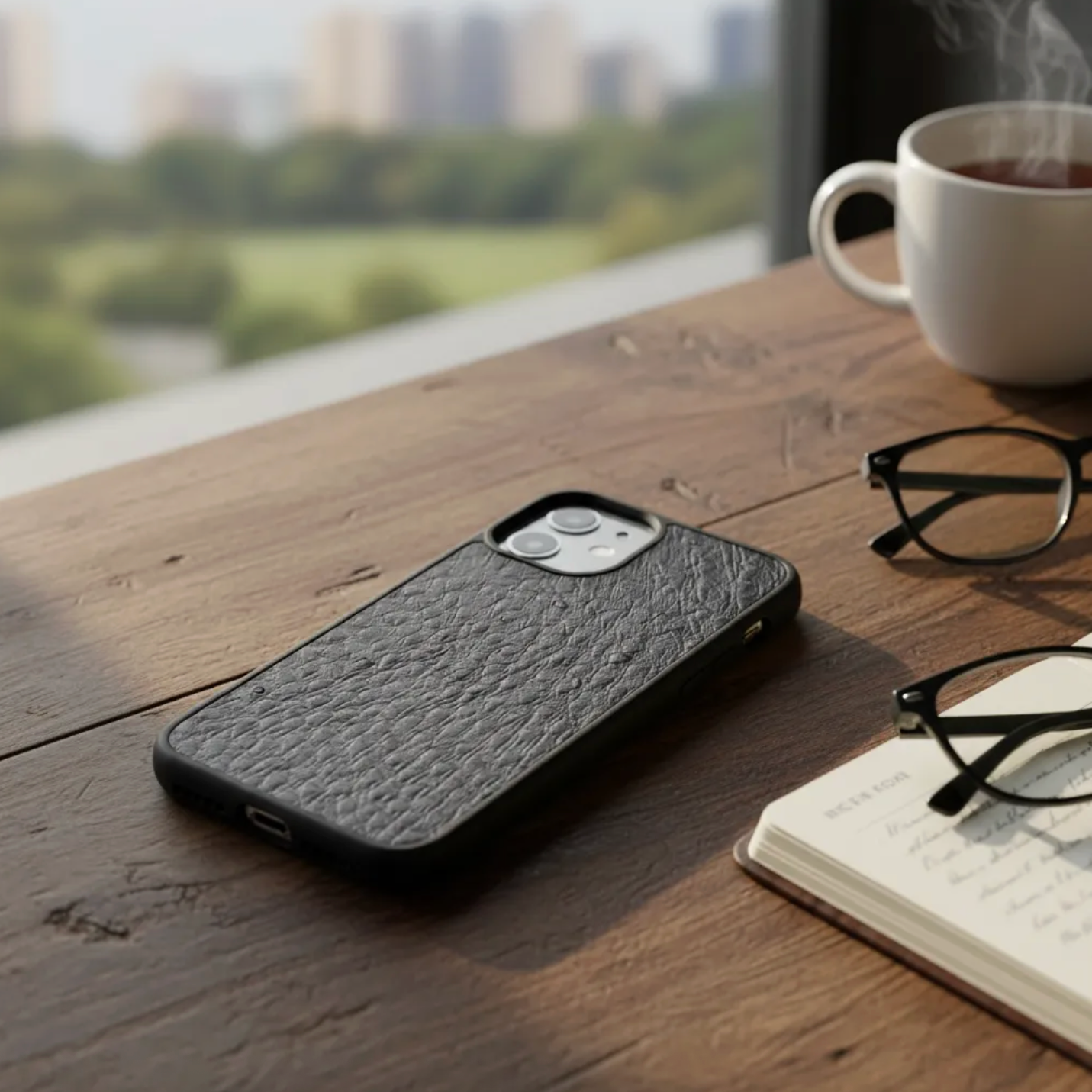 Coque en cuir Véritable de d’autruche pour iPhone découpée & gravée au laser/microfibre-58