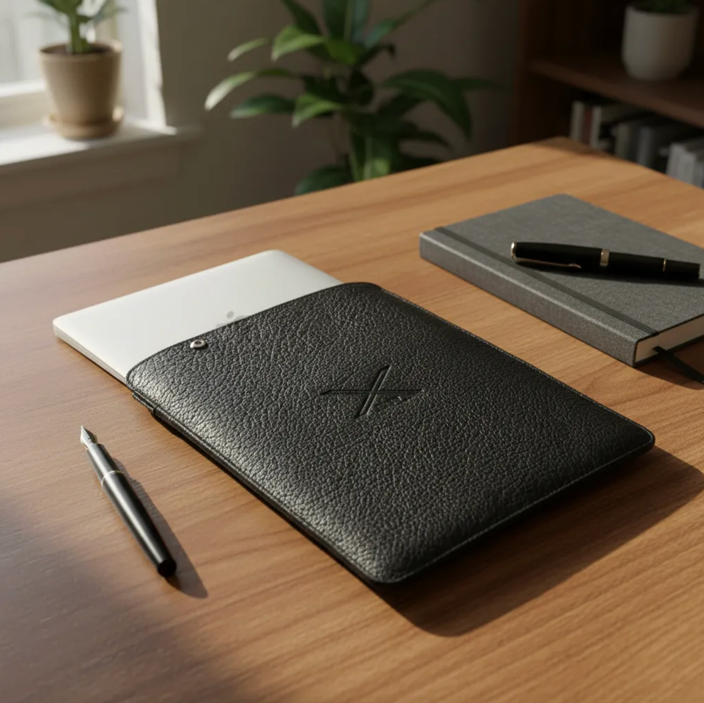 Funda B|A|B® Leather Goods de cuero Genuino Natura Negro, curtido vegetal al tanino/Fieltro para MacBook Air 13,3"/14" Pro.- 1007 B