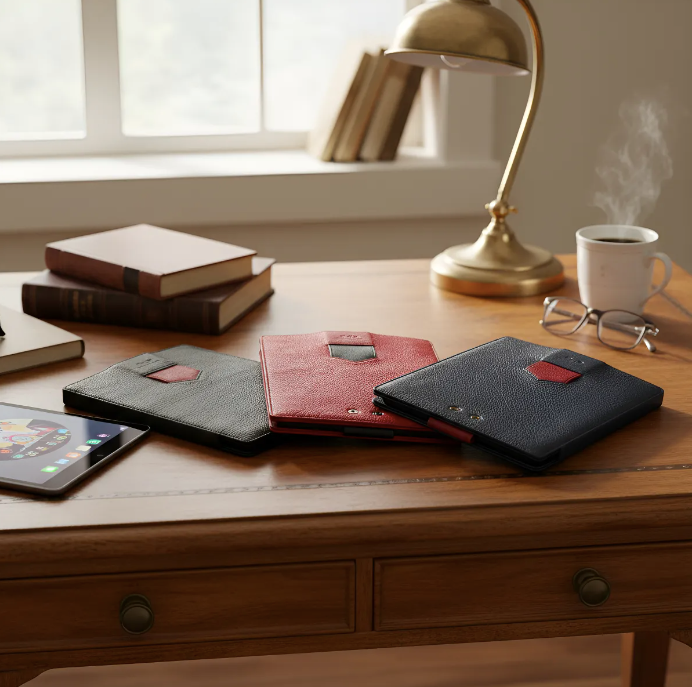 Capa para iPad: Air 10,5"/iPad Air 5ª/4ª/3ª(Gen)/iPad Air 11"(M2/iPad 9ª/8ª/7ª(Gen)/iPad Pro 11"4ª/3ª/2ª/1ª(Gen)/iPad Pro 11"(M4). Couro Genuíno de Flor Integral curtido vegetal com tanino/Feltro & 8 Botões de pressão.- 927