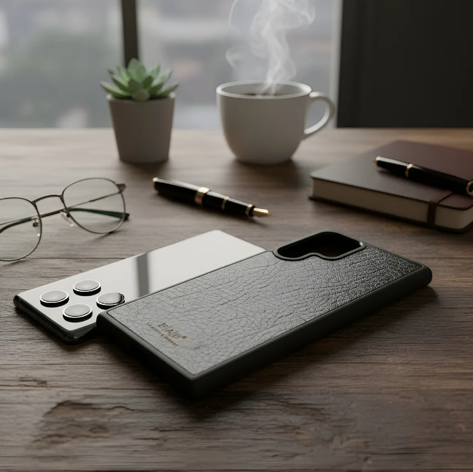 Capa para Samsung de Couro Genuíno Flor Integral curtido vegetal com tanino cortada e gravada a laser/microfibra.- 51