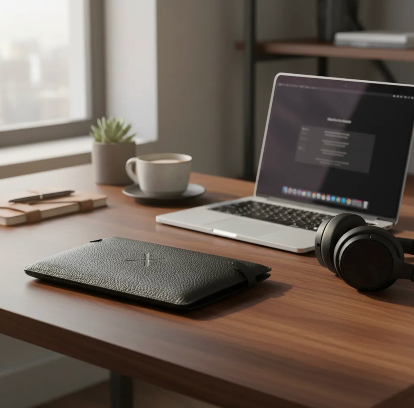 Funda B|A|B® Leather Goods de cuero Genuino Natura Negro, curtido vegetal al tanino/Fieltro para MacBook Air 13,3"/14" Pro.- 1007 B