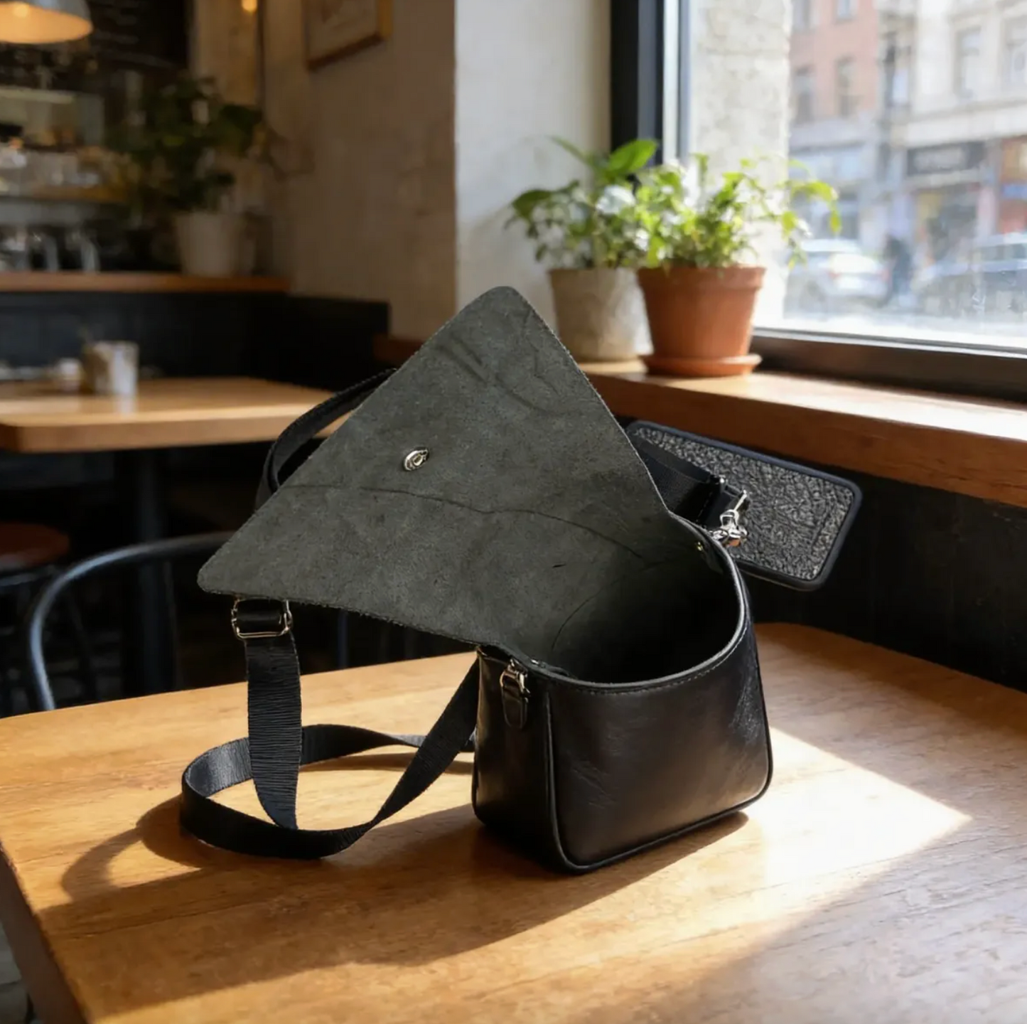 Bandolera / Portacelular / Crossbody Correa Negra.- 751