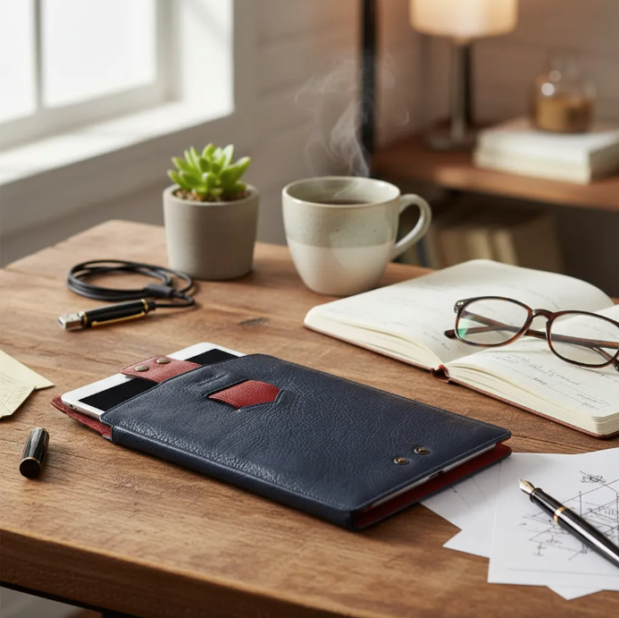 Capa para iPad: Air 10,5"/iPad Air 5ª/4ª/3ª(Gen)/iPad Air 11"(M2/iPad 9ª/8ª/7ª(Gen)/iPad Pro 11"4ª/3ª/2ª/1ª(Gen)/iPad Pro 11"(M4). Couro Genuíno de Flor Integral curtido vegetal com tanino/Feltro & 8 Botões de pressão.- 927