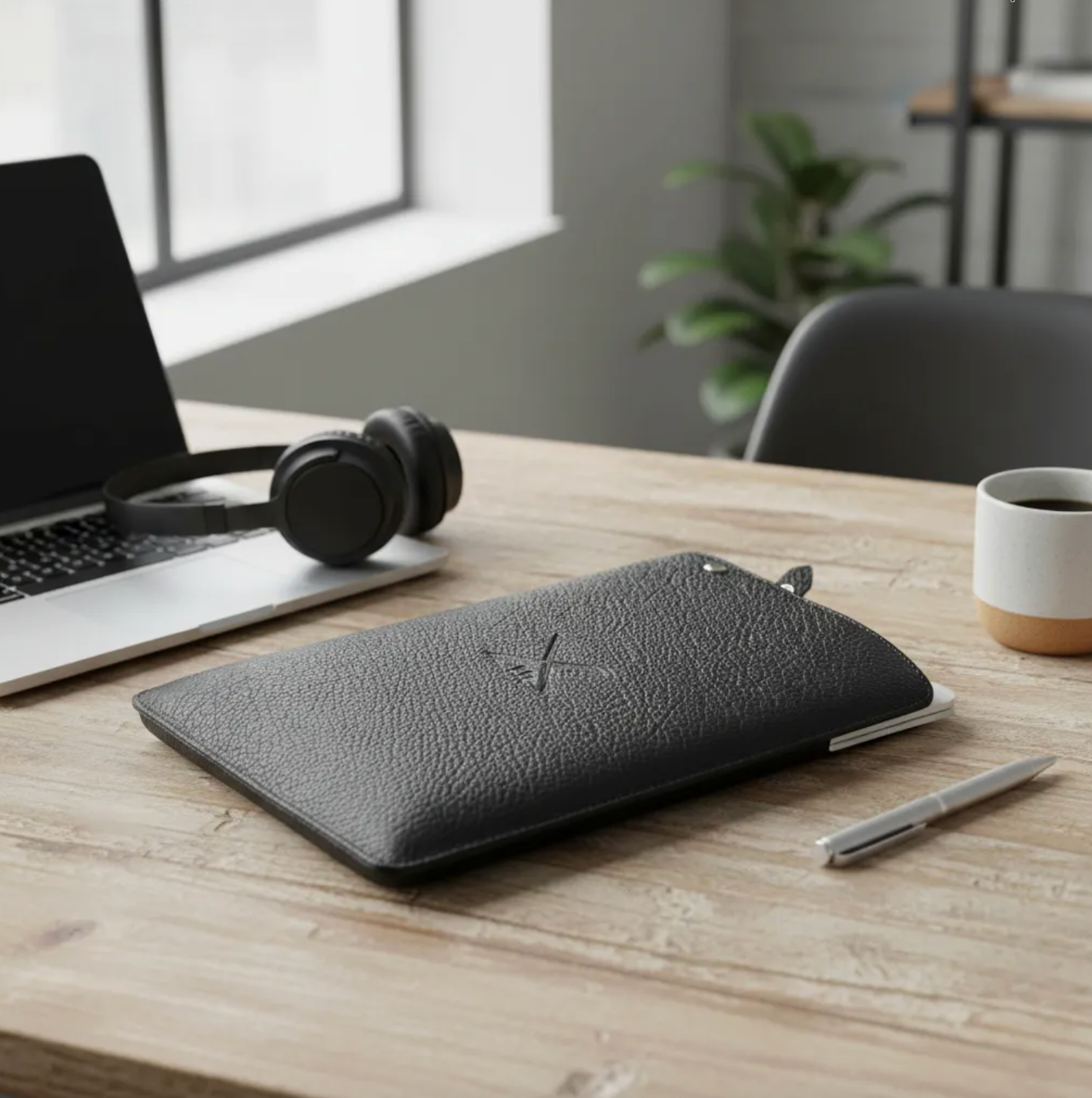 Funda B|A|B® Leather Goods de cuero Genuino Natura Negro, curtido vegetal al tanino/Fieltro para MacBook Air 13,3"/14" Pro.- 1007 B