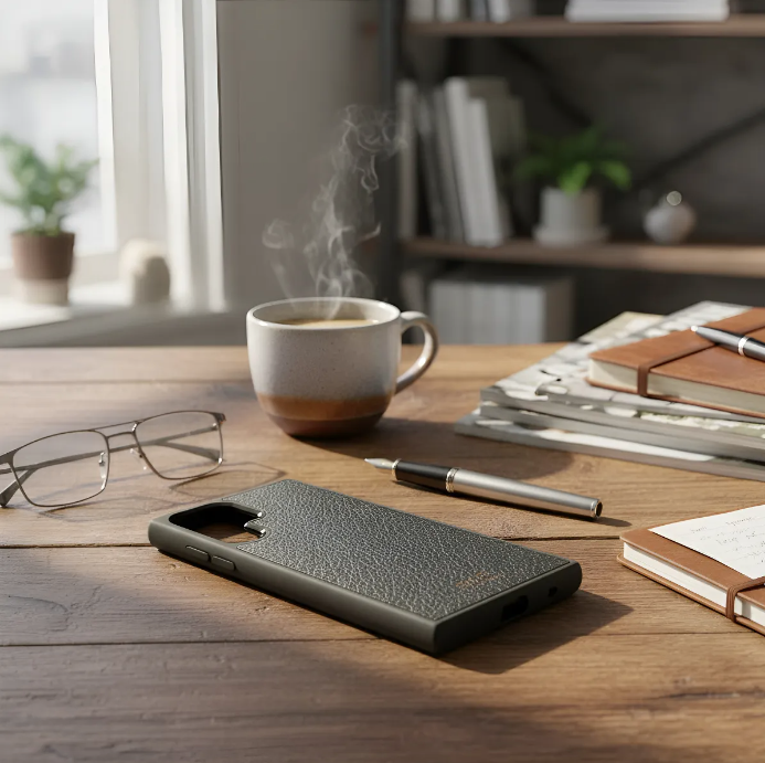 Capa para Samsung de Couro Genuíno Flor Integral curtido vegetal com tanino cortada e gravada a laser/microfibra.- 51