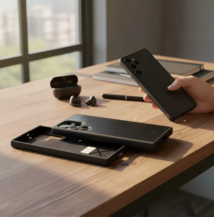 Capa para Samsung de Couro Genuíno Flor Integral curtido vegetal com tanino cortada e gravada a laser/microfibra.- 51