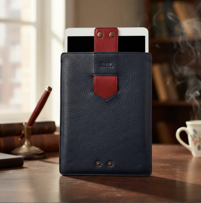 Capa para iPad: Air 10,5"/iPad Air 5ª/4ª/3ª(Gen)/iPad Air 11"(M2/iPad 9ª/8ª/7ª(Gen)/iPad Pro 11"4ª/3ª/2ª/1ª(Gen)/iPad Pro 11"(M4). Couro Genuíno de Flor Integral curtido vegetal com tanino/Feltro & 8 Botões de pressão.- 927