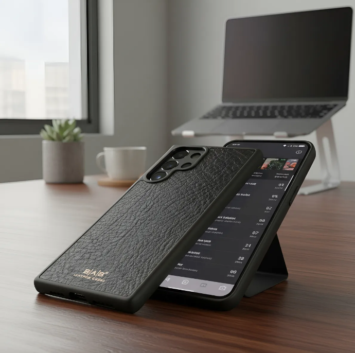 Capa para Samsung de Couro Genuíno Flor Integral curtido vegetal com tanino cortada e gravada a laser/microfibra.- 51