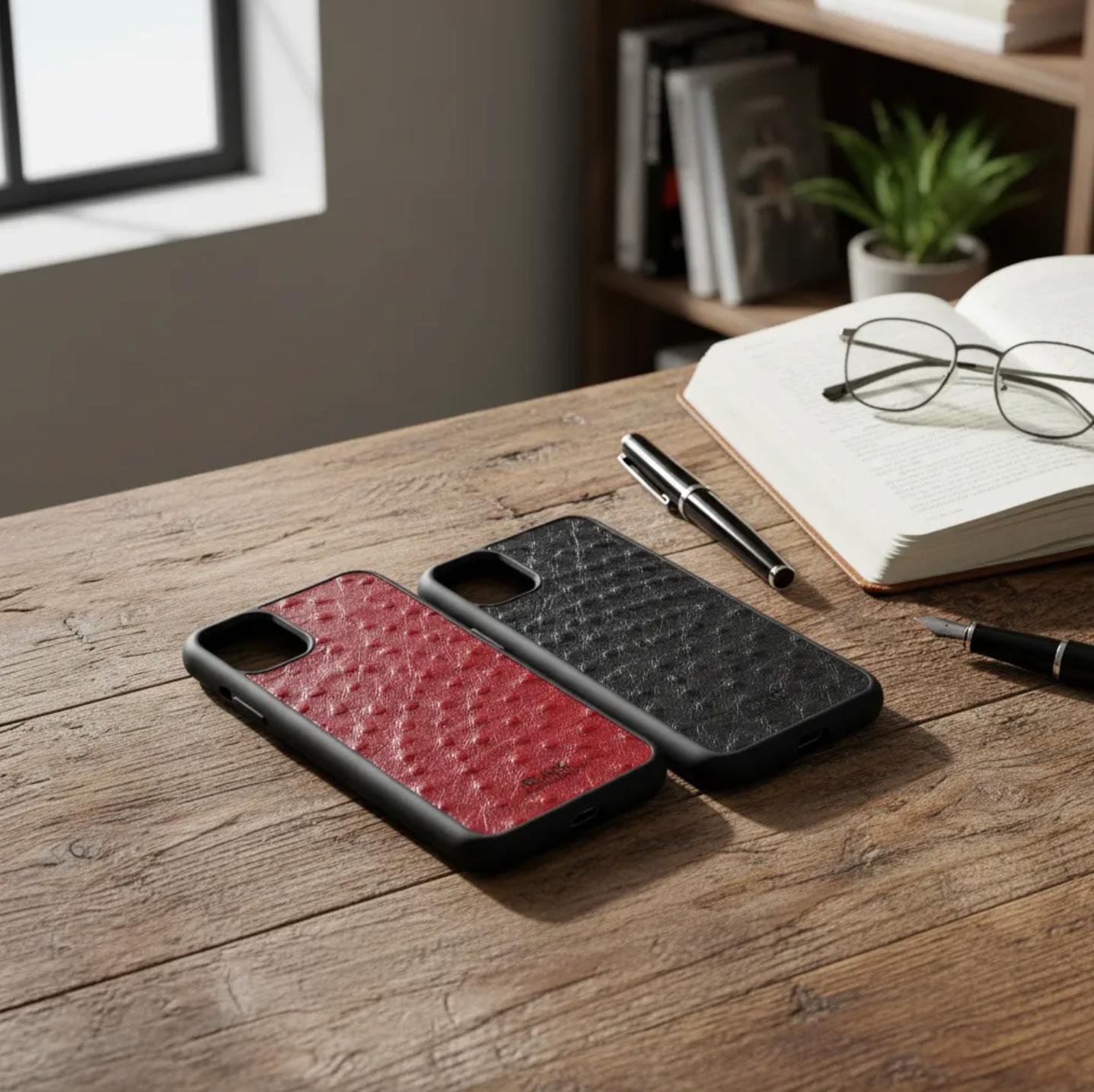 Coque en cuir Véritable de d’autruche pour iPhone découpée & gravée au laser/microfibre-58