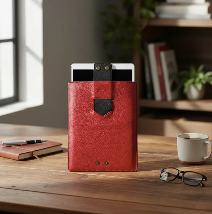 Capa para iPad: Air 10,5"/iPad Air 5ª/4ª/3ª(Gen)/iPad Air 11"(M2/iPad 9ª/8ª/7ª(Gen)/iPad Pro 11"4ª/3ª/2ª/1ª(Gen)/iPad Pro 11"(M4). Couro Genuíno de Flor Integral curtido vegetal com tanino/Feltro & 8 Botões de pressão.- 927