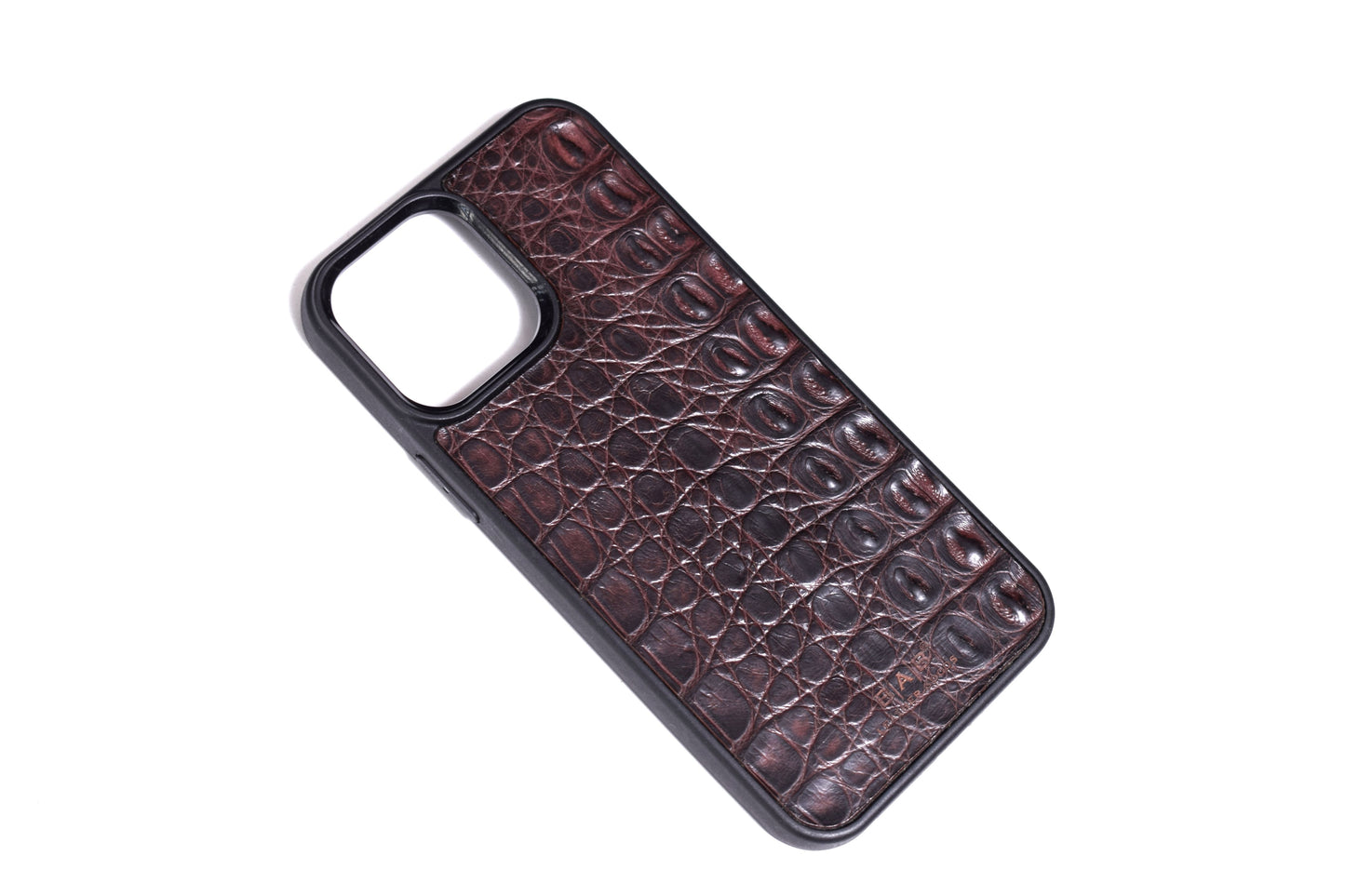 Luxuosa Capa de Couro Genuíno de Crocodilo Marrom/Preto para iPhone/Samsung. Estojo para telefone, gravado e cortado a laser.- F100