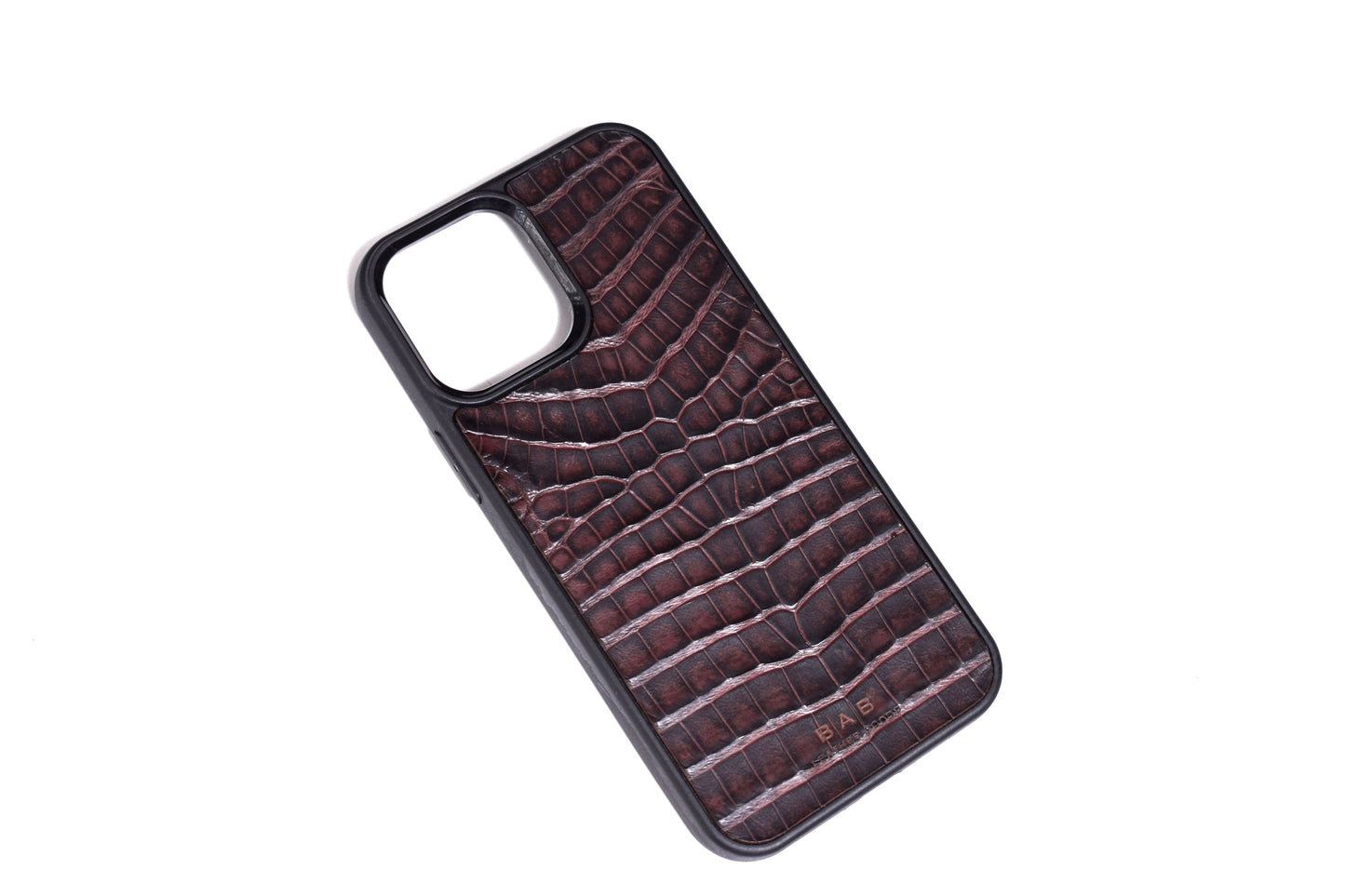 Luxuosa Capa de Couro Genuíno de Crocodilo Marrom/Preto para iPhone/Samsung. Estojo para telefone, gravado e cortado a laser.- F100