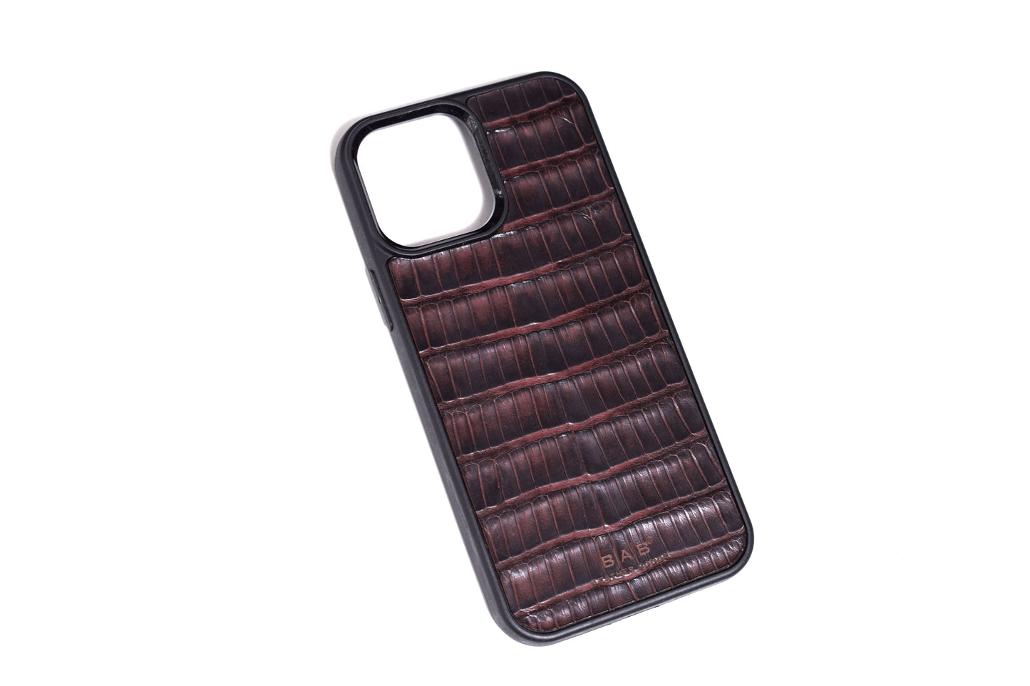 Luxuosa Capa de Couro Genuíno de Crocodilo Marrom/Preto para iPhone/Samsung. Estojo para telefone, gravado e cortado a laser.- F100