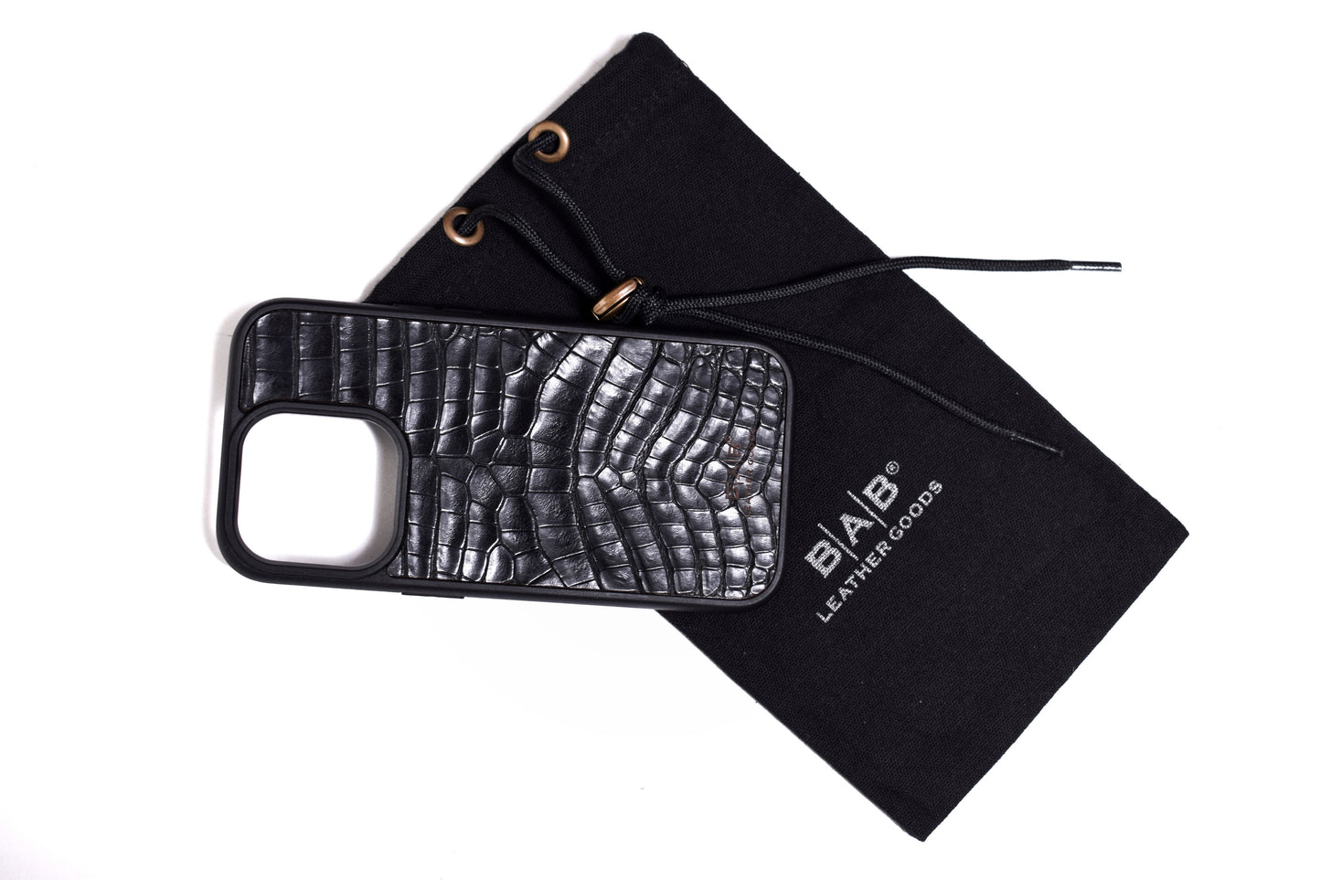 Luxuosa Capa de Couro Genuíno de Crocodilo Marrom/Preto para iPhone/Samsung. Estojo para telefone, gravado e cortado a laser.- F100