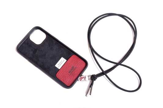 Full-Grain vegetable-tanned Genuine Leather iPhone Case and Support & Black Elastic Rope Bracelet/Crossbody/Necklace.- SCI52
