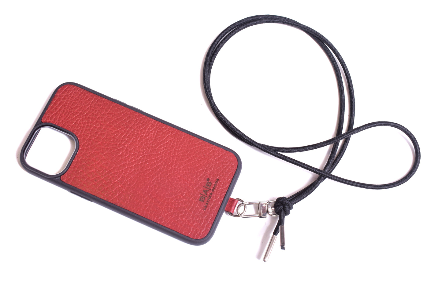 Full-Grain vegetable-tanned Genuine Leather iPhone Case and Support & Black Elastic Rope Bracelet/Crossbody/Necklace.- SCI52