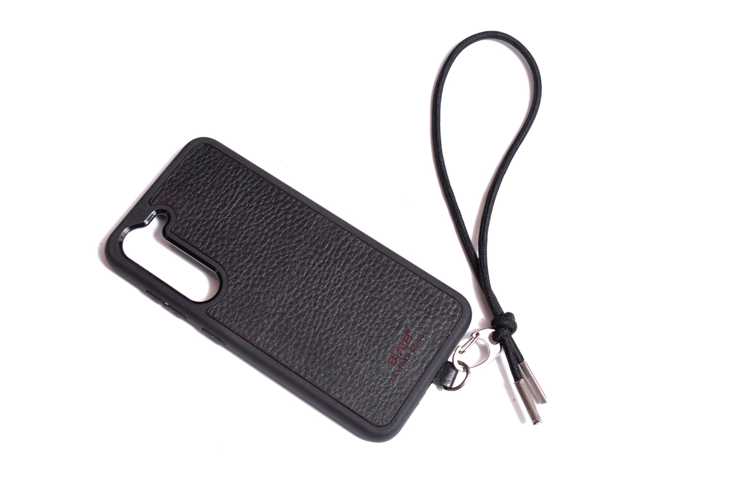 Laser-engraved Universal Cell Phone Support. Full-Grain vegetable-tanned Genuine Leather & Black Elastic Rope Bracelet/Strap.- SP56