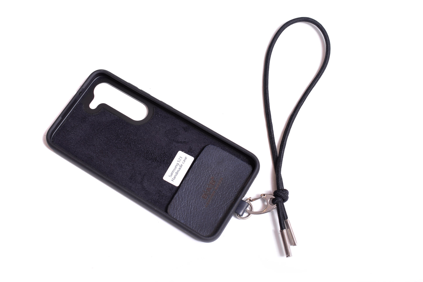 Laser-engraved Universal Cell Phone Support. Full-Grain vegetable-tanned Genuine Leather & Black Elastic Rope Bracelet/Strap.- SP56