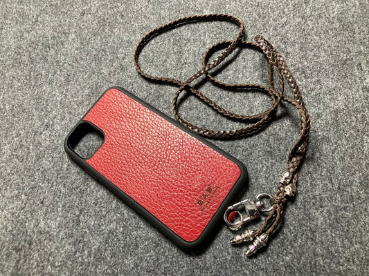 iPhone/Samsung Case/Holder/Crossbody/Necklace/Bracelet Kit made of Full-Grain Genuine Vegetable-Tanned Leather & 2 925 Sterling Silver Skulls.- P30