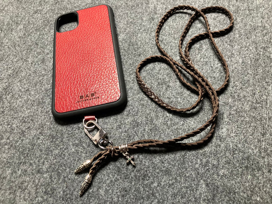 iPhone/Samsung Case/Holder/Crossbody/Necklace/Bracelet Kit made of Full-Grain Genuine Vegetable-Tanned Leather & 925 Sterling Silver Crucifix.- P31