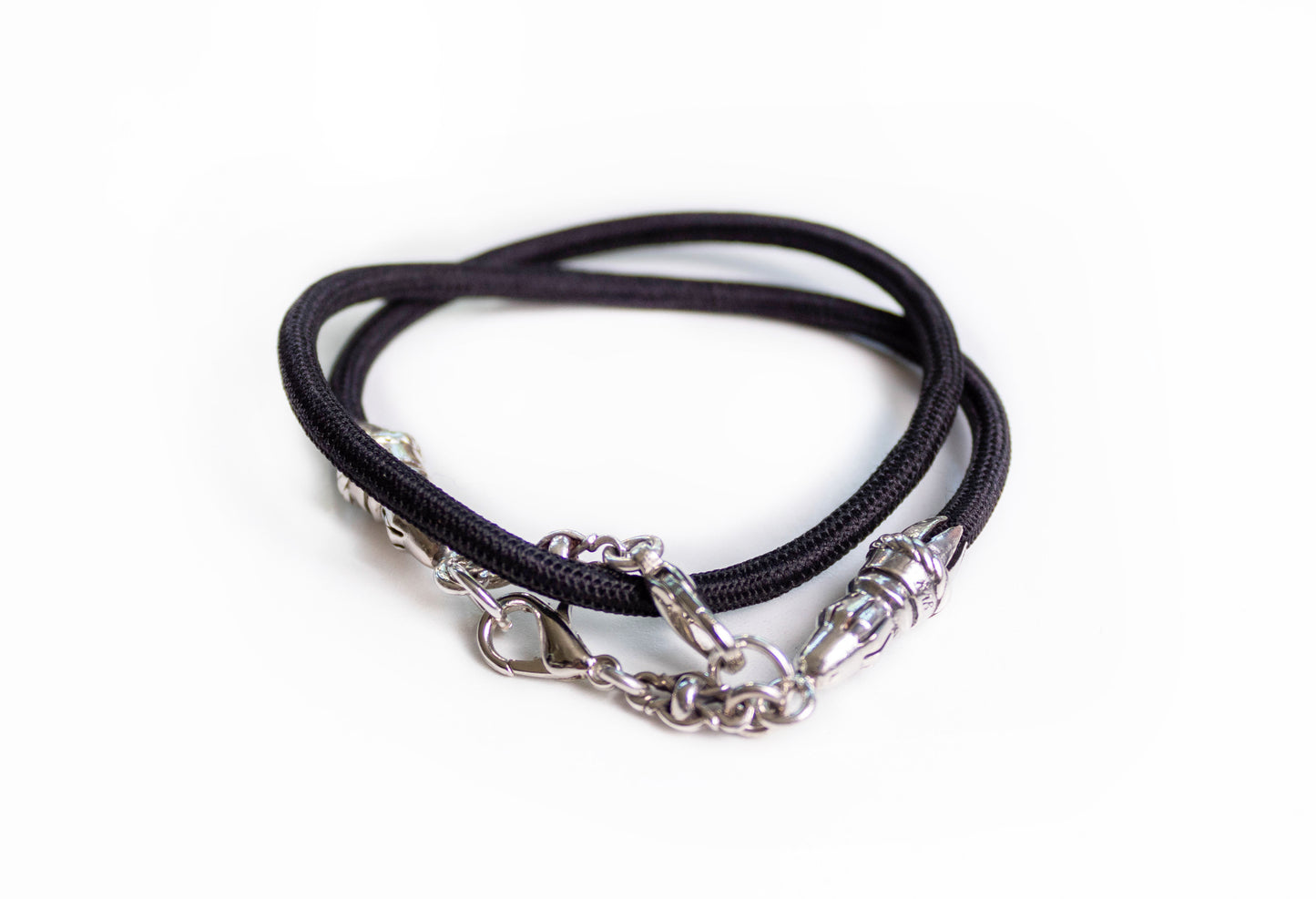 925 Sterling Silver Bracelet/Choker/Strap & Black Elastic Rope.- P40