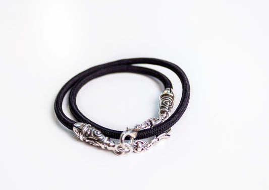 925 Sterling Silver Bracelet/Choker/Strap & Black Elastic Rope.- P99