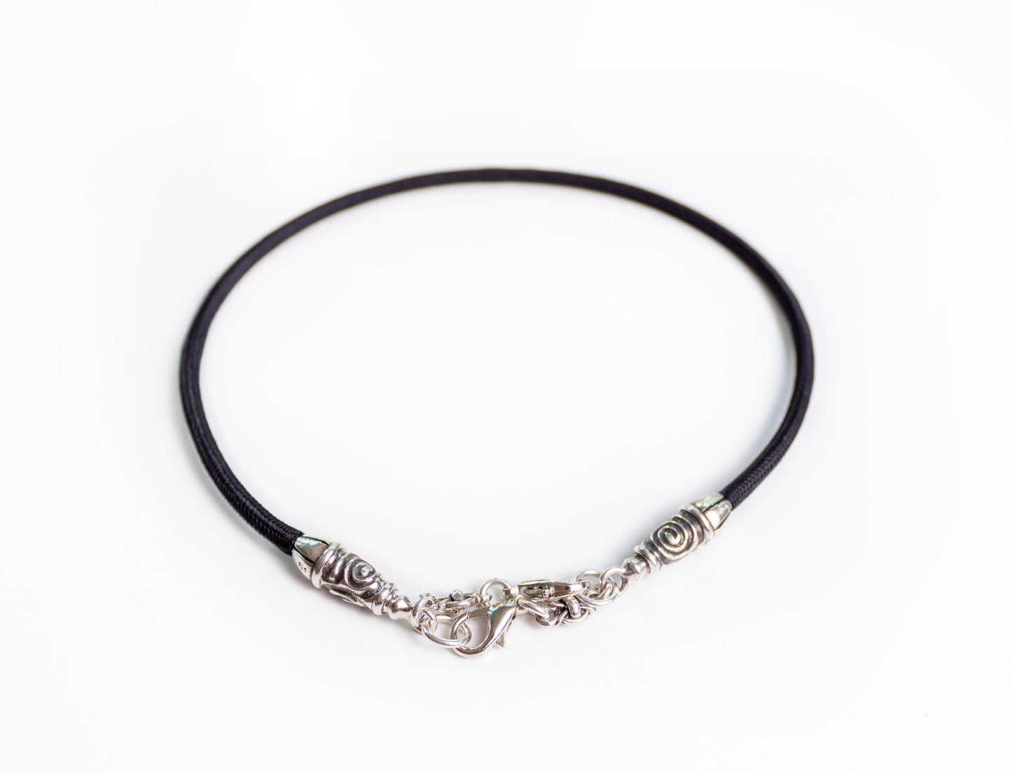 925 Sterling Silver Bracelet/Choker/Strap & Black Elastic Rope.- P99