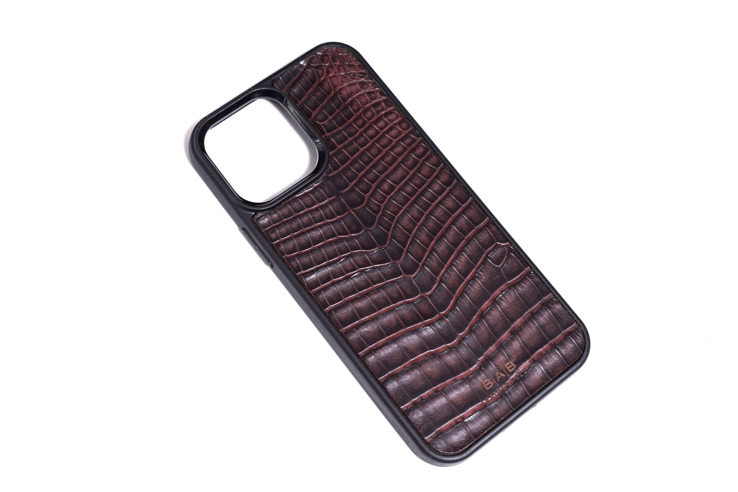 Luxuosa Capa de Couro Genuíno de Crocodilo Marrom/Preto para iPhone/Samsung. Estojo para telefone, gravado e cortado a laser.- F100