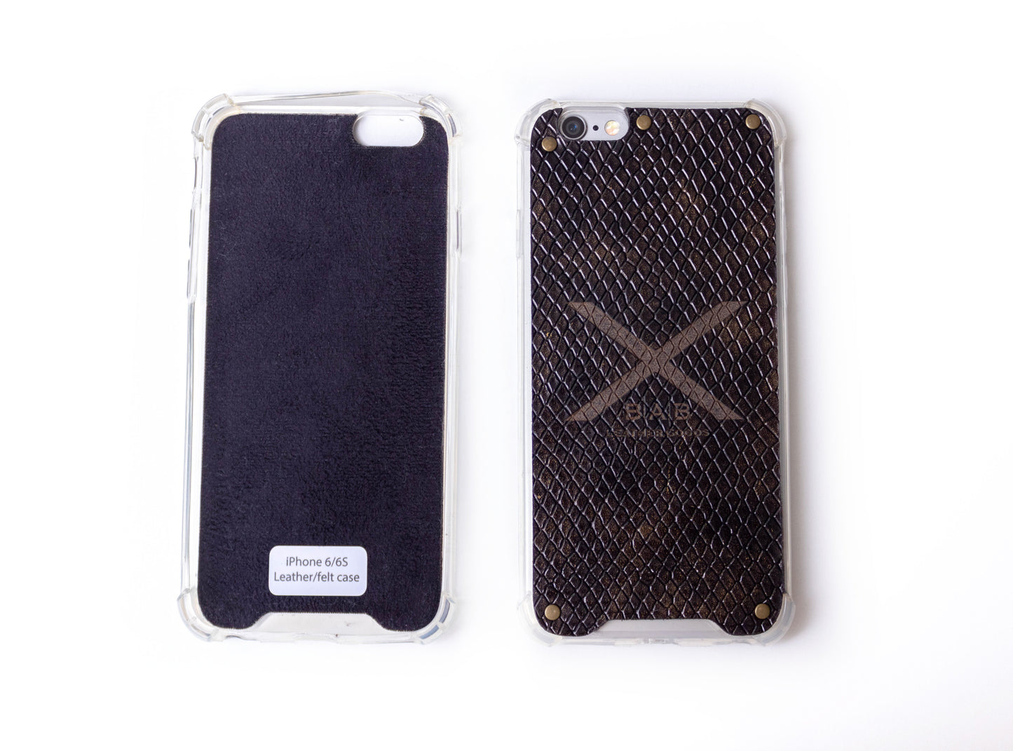 Textured Gold Python Patent Genuine Leather iPhone Case cut and laser engraved, 5 Bronze Rivets.- F36