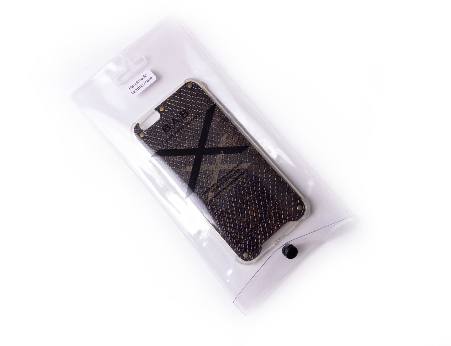 Capa para iPhone de Couro Genuíno Python Dourado Texturizado cortado e gravado a laser, 5 Rebites de Bronze.- F36