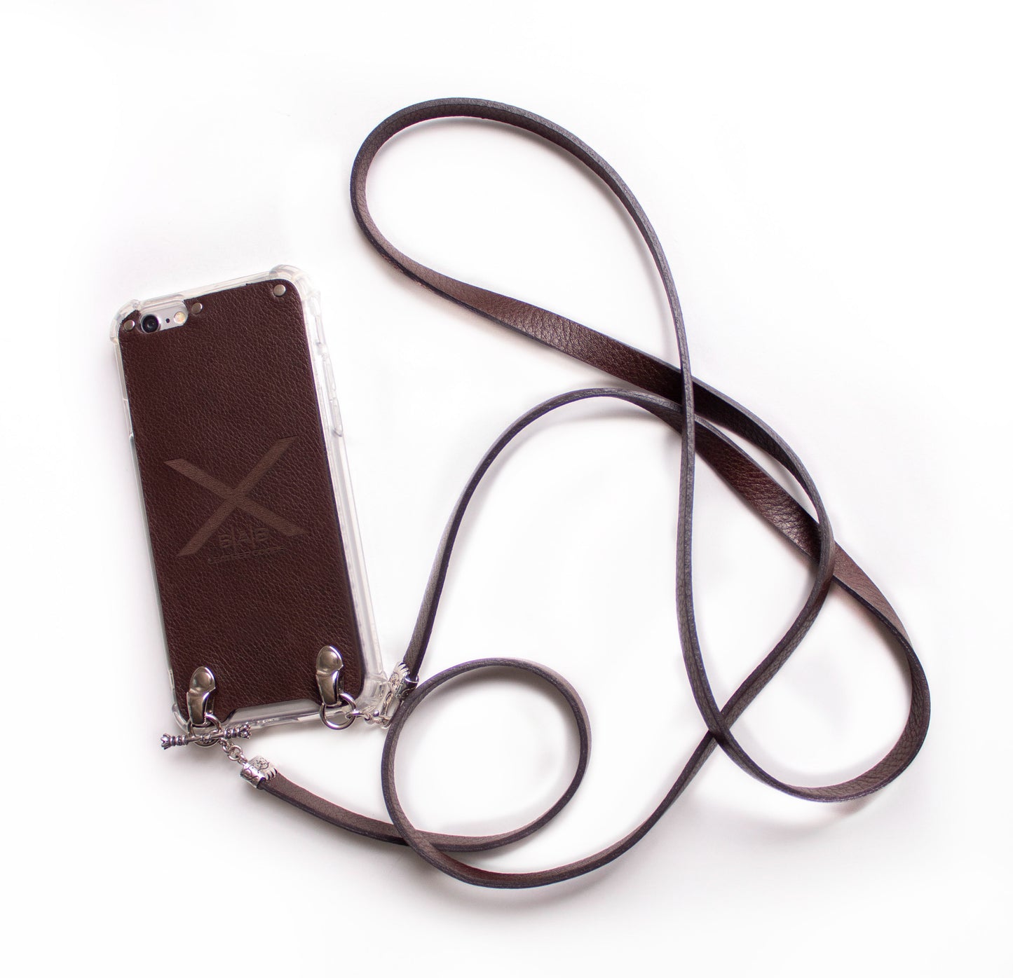 Full-Grain Genuine vegetable-tanned Leather & 925 Sterling Silver Case for iPhone. Double Full-Grain Genuine vegetable-tanned Leather Bracelet/Crossbody/Necklace, Blue, Brown, Black, or Red.- F05