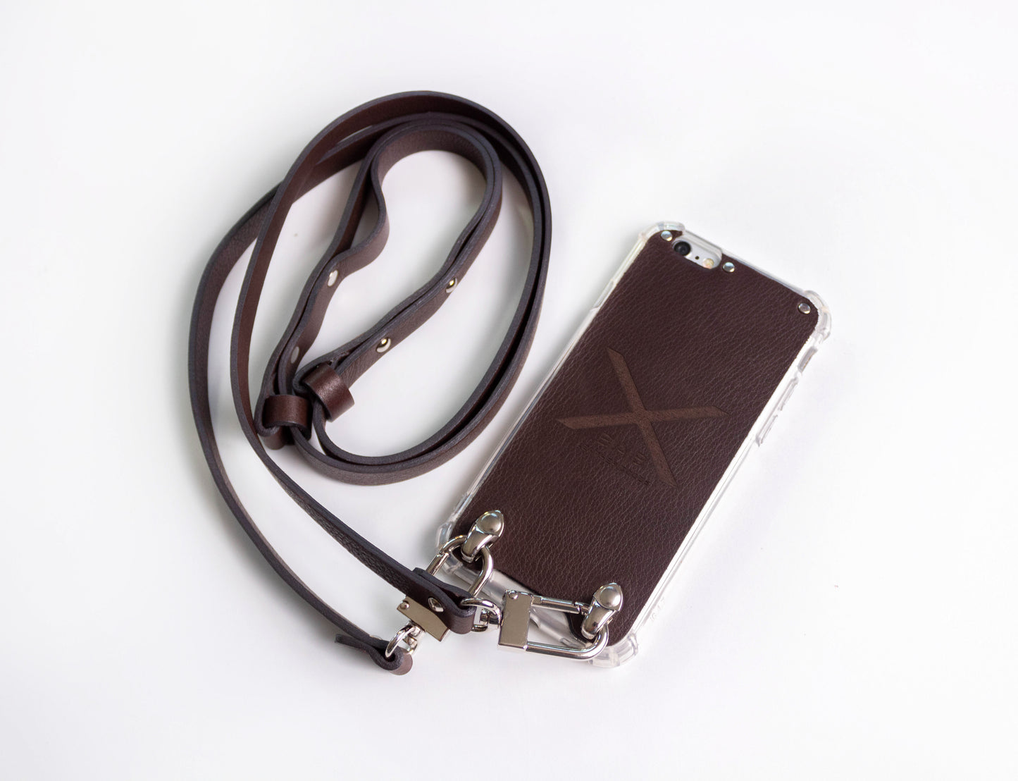 Full-Grain Genuine vegetable-tanned Leather Case & Double Crossbody for iPhone, Blue, Brown, Black or Red.- F07