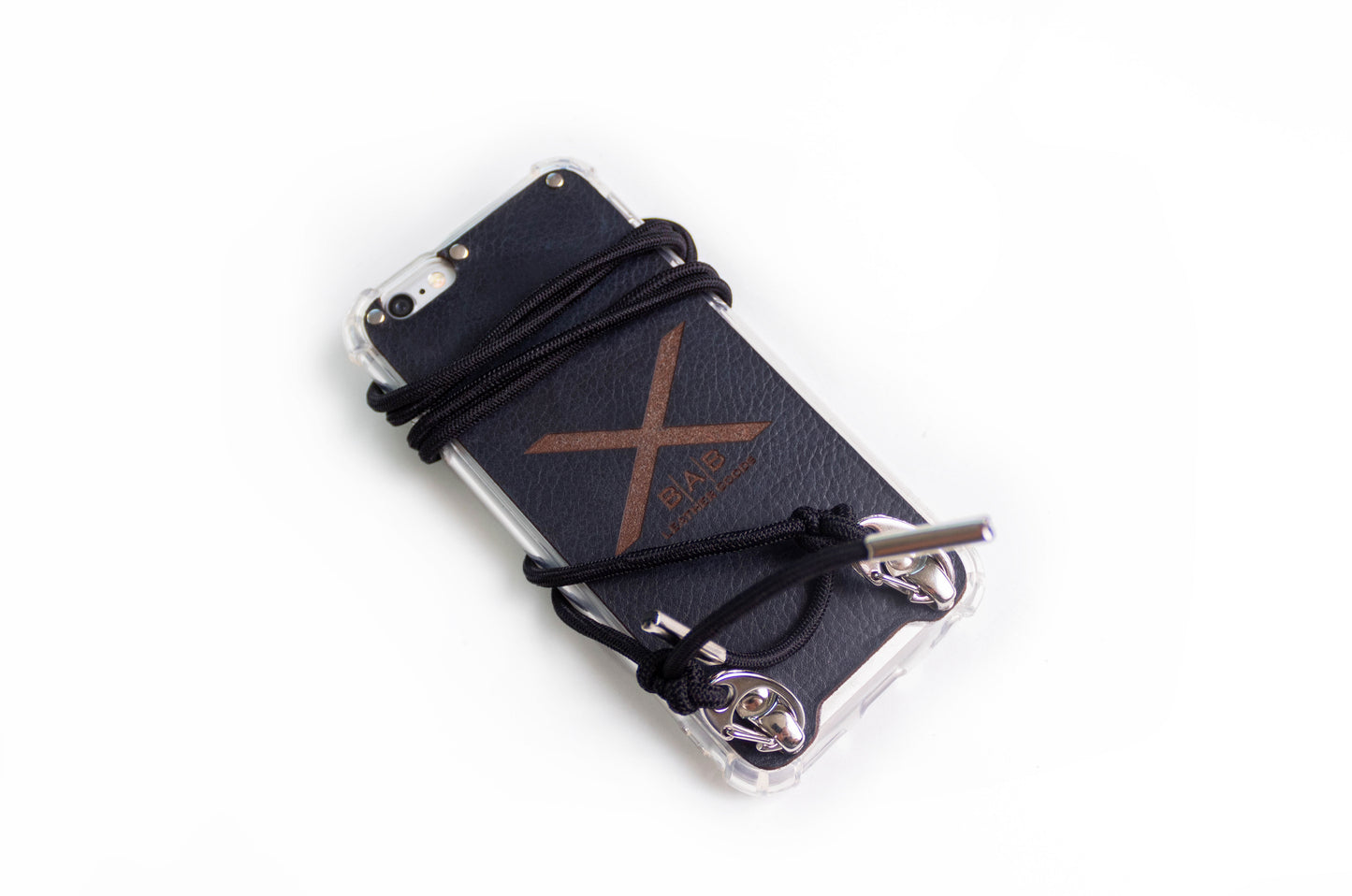Full-Grain Genuine vegetable-tanned Leather Case & Black Elastic Rope Crossbody for iPhone.- F34