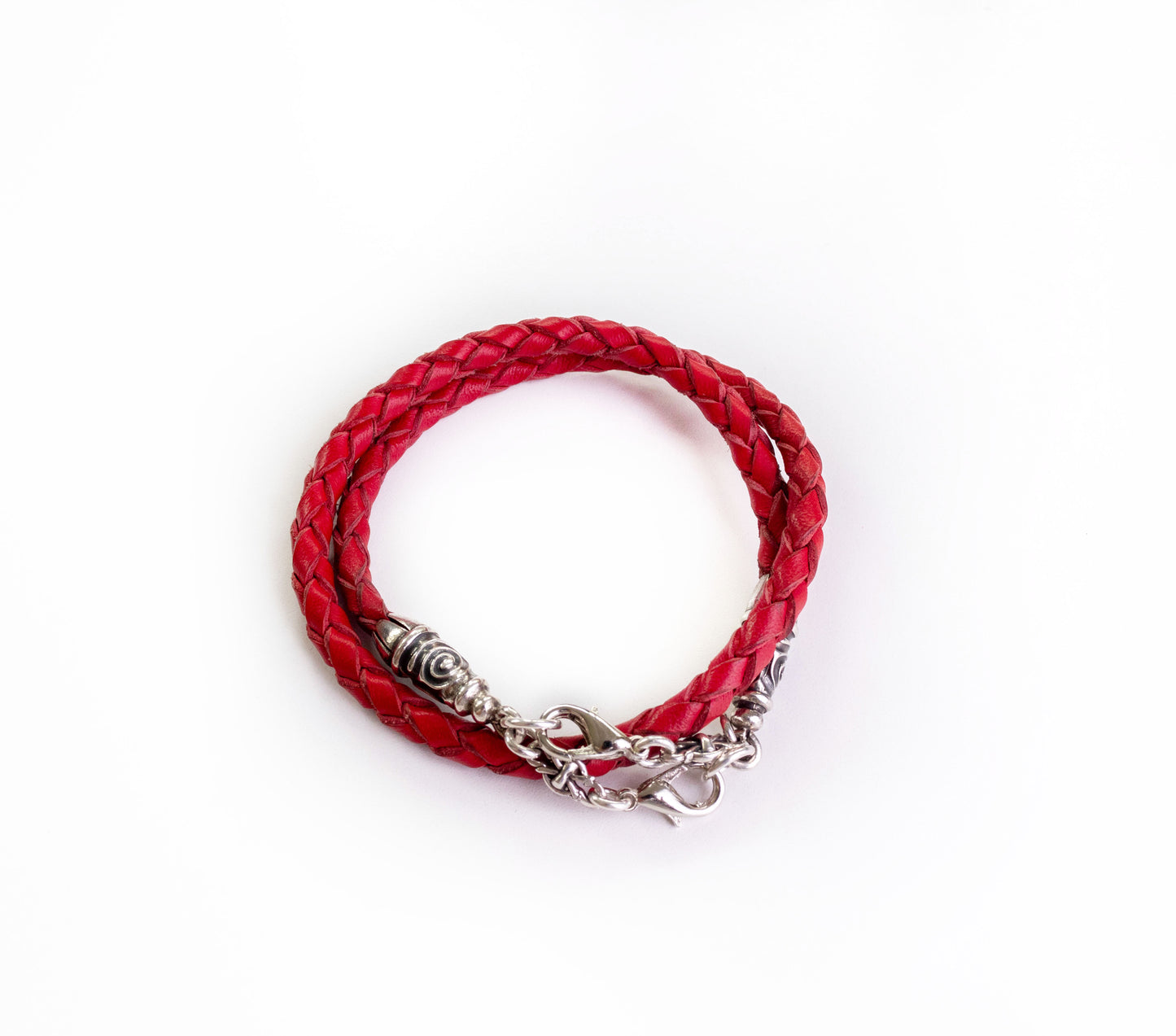 Full-Grain Genuine vegetable-tanned Leather & 925 Sterling Silver Case for iPhone. Red Genuine Leather Bracelet/Choker/Strap 4 strands hand-braided.- F22